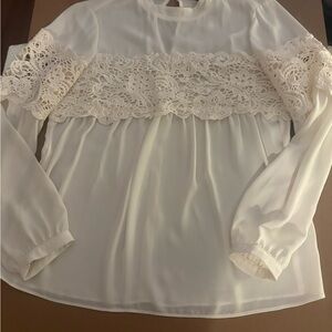 Express Cream Lace Detail Blouse small